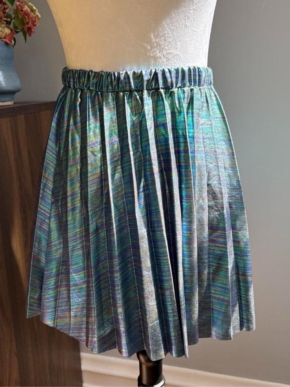 Silence + Noise blue iridescent mini skirt S